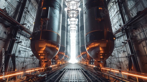 Fototapeta Naklejka Na Ścianę i Meble -  Space elevators being constructed for easier space travel. 