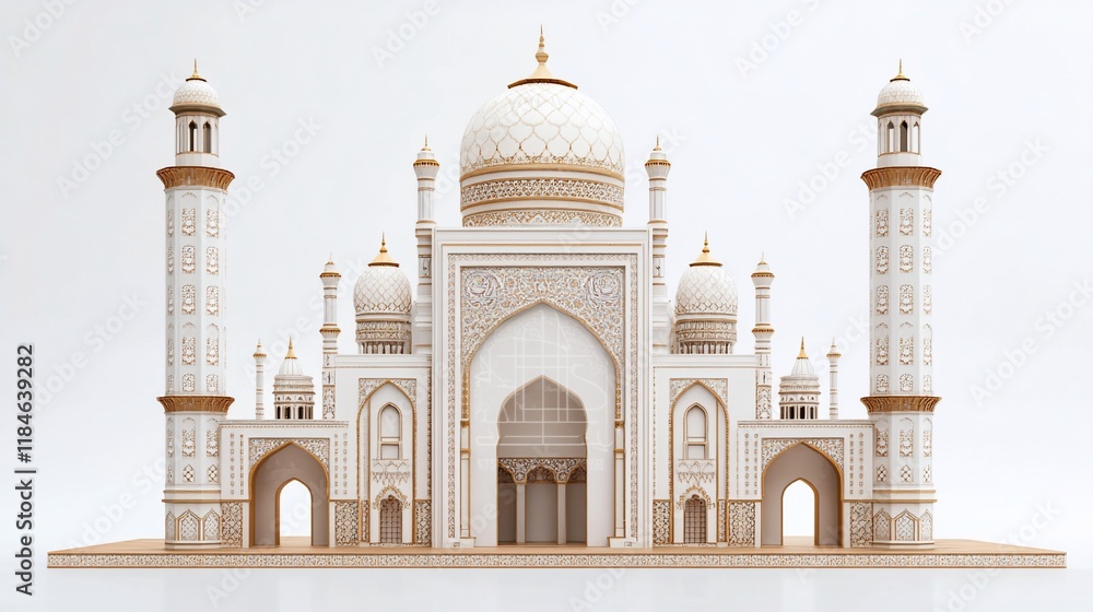 Fototapeta premium White Islamic mosque architectural 3D model.