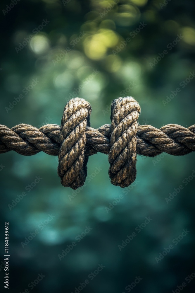 Thick rope tied, blurred green background. Thick rope tied, blurred green background.