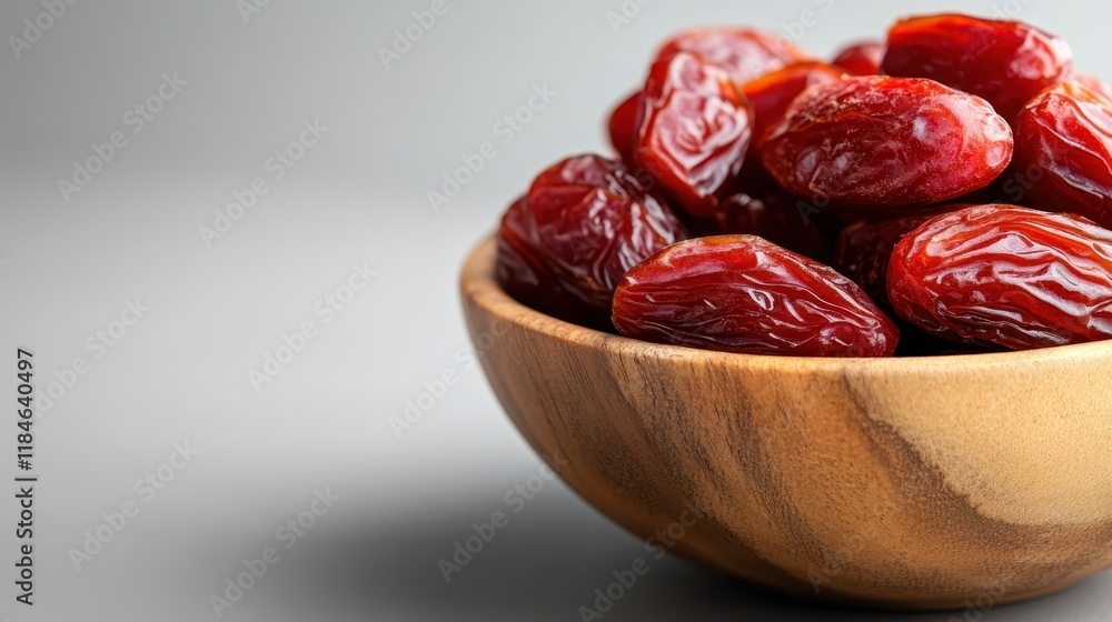 A rustic wooden bowl filled with plump, fresh organic dates, beautifully contrasting with a smooth gray surface, radiating health and vitality in every piece. A rustic wooden bowl filled with plump, fresh organic dates, beautifully contrasting with a smooth gray surface, radiating health and vitality in every piece.