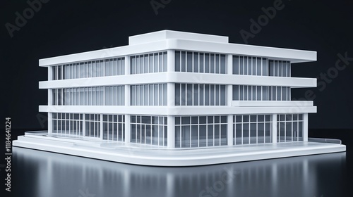 Modern white three-story building architectural model.
