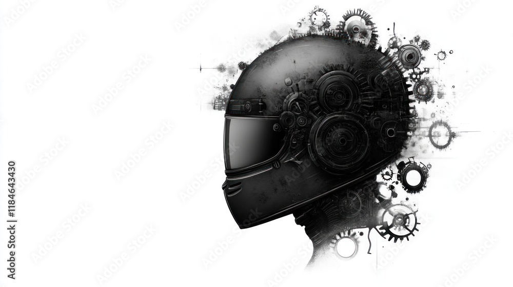 Obraz premium Dynamic helmet design futuristic art digital illustration monochromatic style side view conceptual creativity