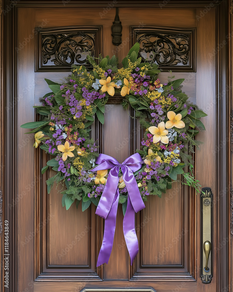 Naklejka premium Luxurious Antique Mansion Door with Easter Wreath