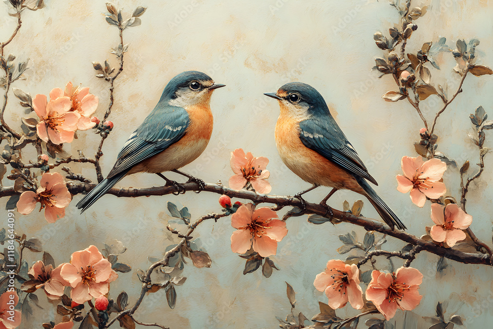 Obraz premium Vintage birds perched on a tree