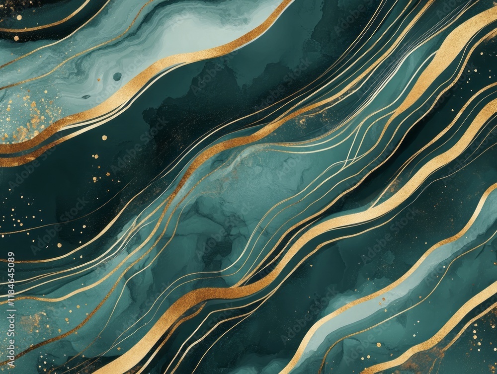 Obraz premium Abstract Green Gold Marble Swirl Design Background