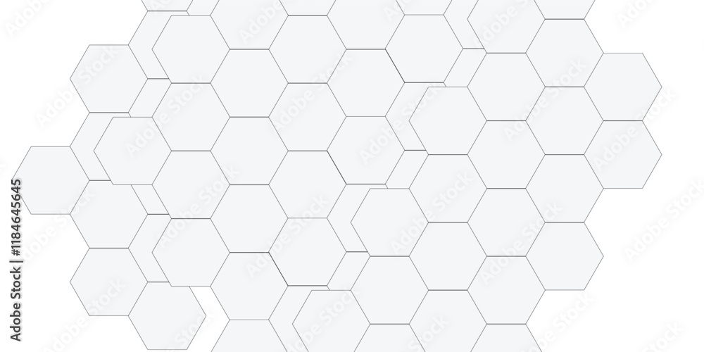 Fototapeta premium Geometric technology white hexagon background. Abstract vector illustration Science technology and medical concept hexagon on transparent background.