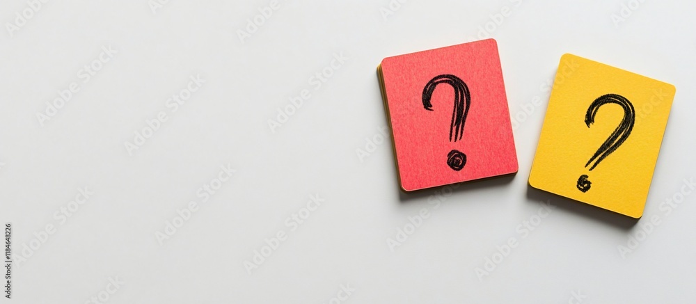 Two question mark notes on white background. Two question mark notes on white background.
