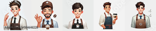 set of smiling coffee barista vector characters