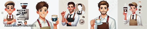 set of smiling coffee barista vector characters