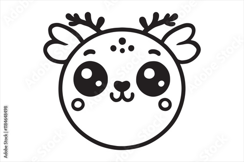 Cute cartoon reindeer face line art