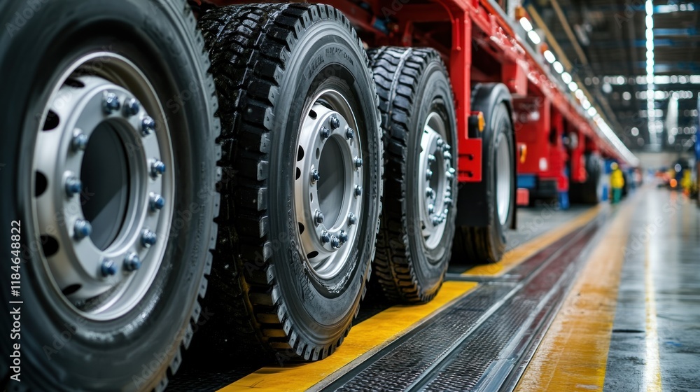 Close-up of Semi-Truck Tires in a Factory Setting Close-up of Semi-Truck Tires in a Factory Setting