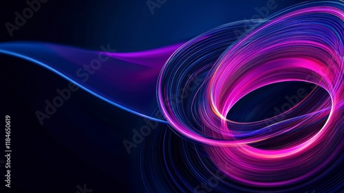 A vibrant abstract design featuring swirling pink and blue waves against a dark background, creating a dynamic and energetic visual effect.