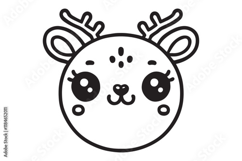 Cute cartoon reindeer face line art