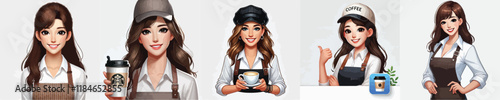  set of beautiful coffee barista vector characters smiling