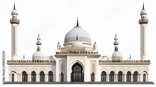 Wallpaper Mural Majestic white mosque with two minarets and a large dome, isolated on white background. Torontodigital.ca