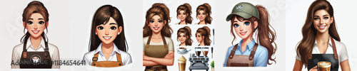  set of beautiful coffee barista vector characters smiling