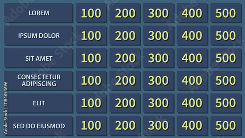 Game Show Style Board with Categories and Values