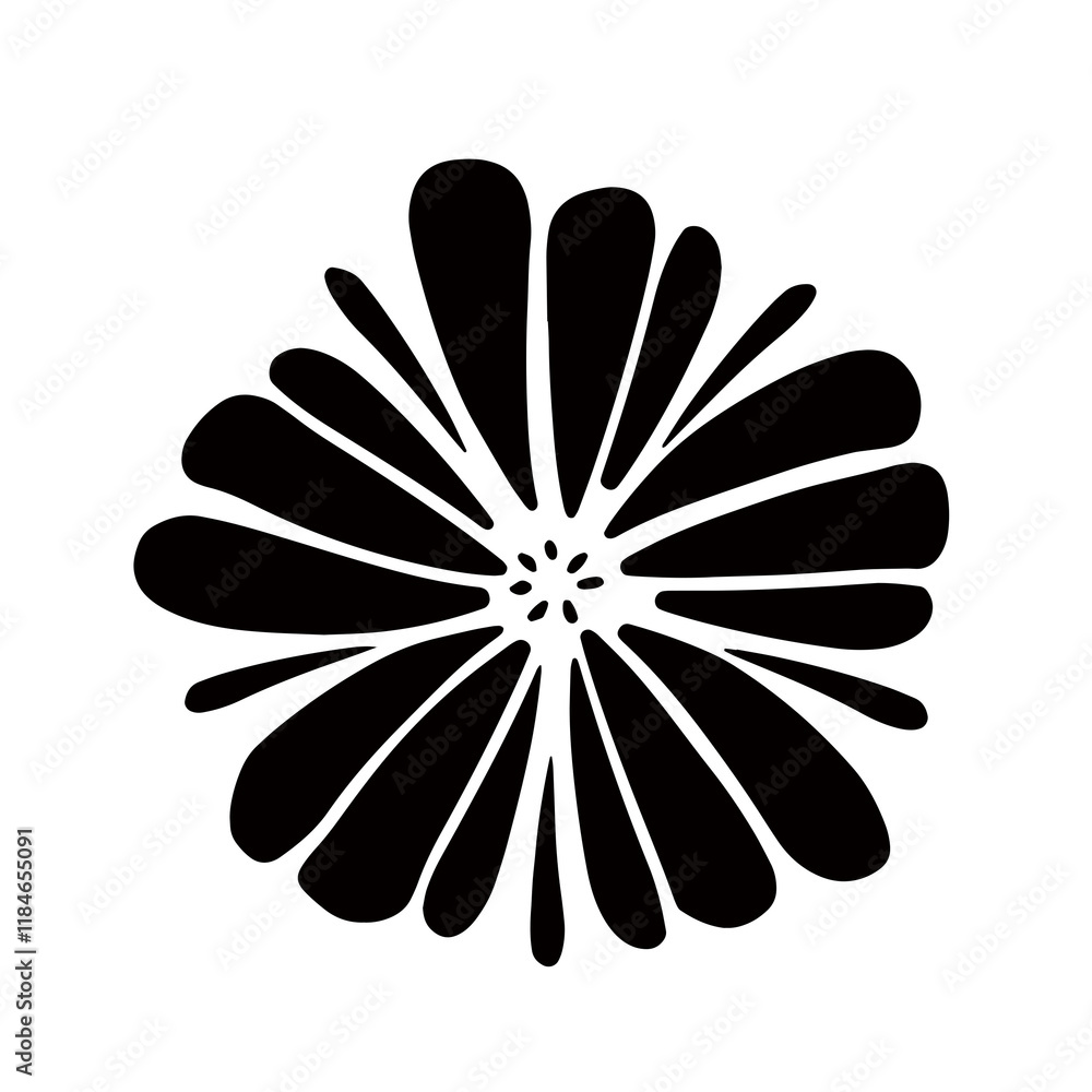 Fototapeta premium Flower icons. Flower silhouettes. Symbol of floral design. Pattern of daisy, rose and chamomile. Set of cartoon simple graphic shape isolated on white background. stock illustration