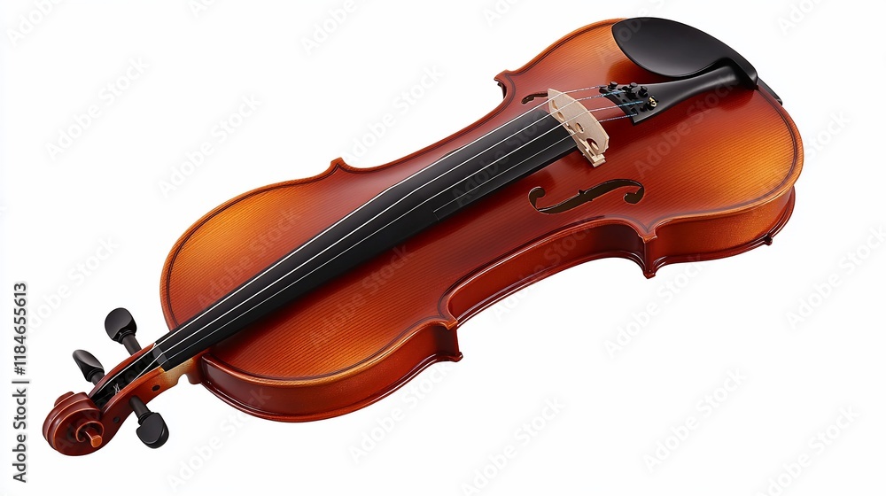 Polished violin with strings, bridge, and scroll. Polished violin with strings, bridge, and scroll.