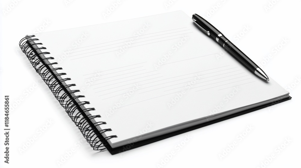 Blank spiral notebook and pen on white background. Blank spiral notebook and pen on white background.
