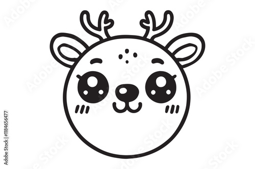 Cute cartoon reindeer face line art