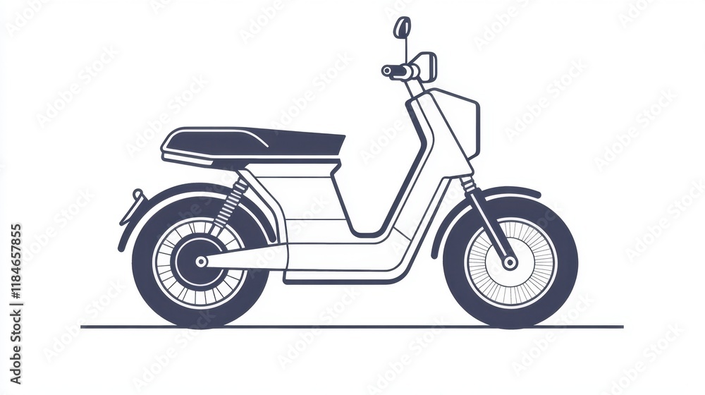 An eco-friendly moped icon with electric details, presented as a clean line drawing suitable for modern graphics. An eco-friendly moped icon with electric details, presented as a clean line drawing suitable for modern graphics.