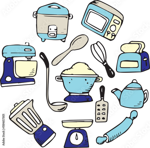 set of hand drawn doodle for kitchen utensils elements vector illustration