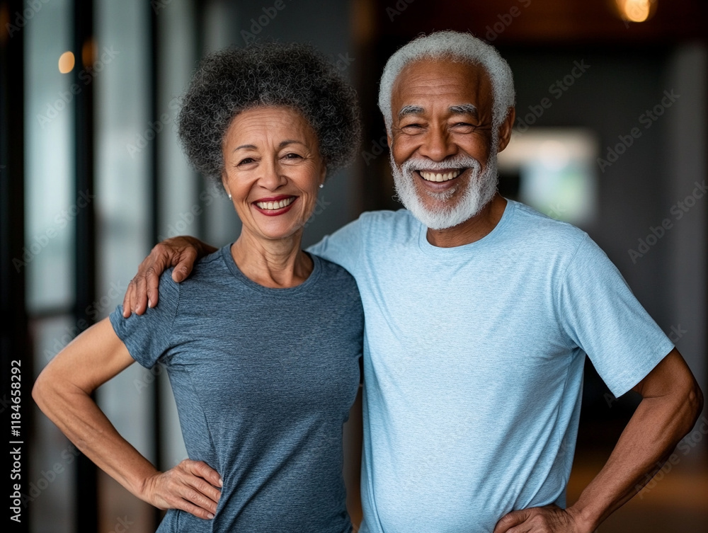Fototapeta premium Joyful elderly couple sharing a moment indoors