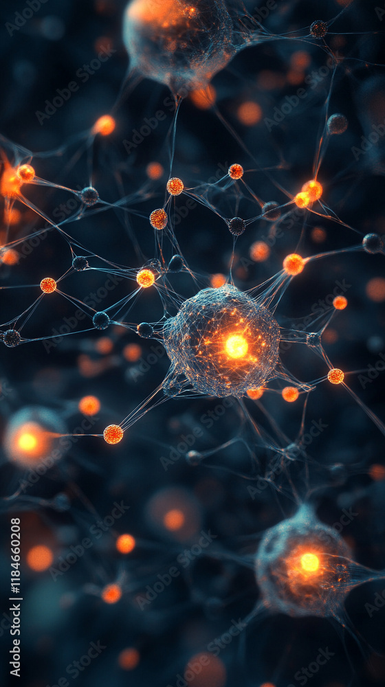 A high-tech futuristic particle network representing scientific innovation. The abstract background symbolizes medical advancements and the evolving nature of healthcare technology A high-tech futuristic particle network representing scientific innovation. The abstract background symbolizes medical advancements and the evolving nature of healthcare technology