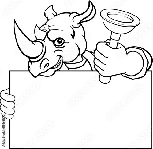 Plumber Rhino Plunger Cartoon Plumbing Mascot photo