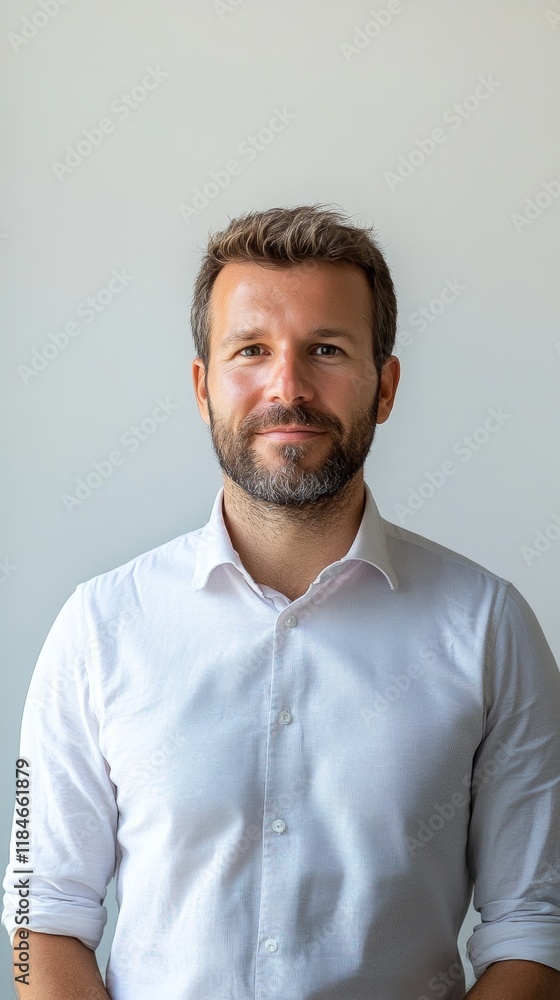 Confident businessman smiling wearing white shirt on white background Confident businessman smiling wearing white shirt on white background