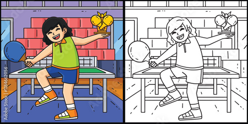 Female Table Tennis Player Trophy Illustration