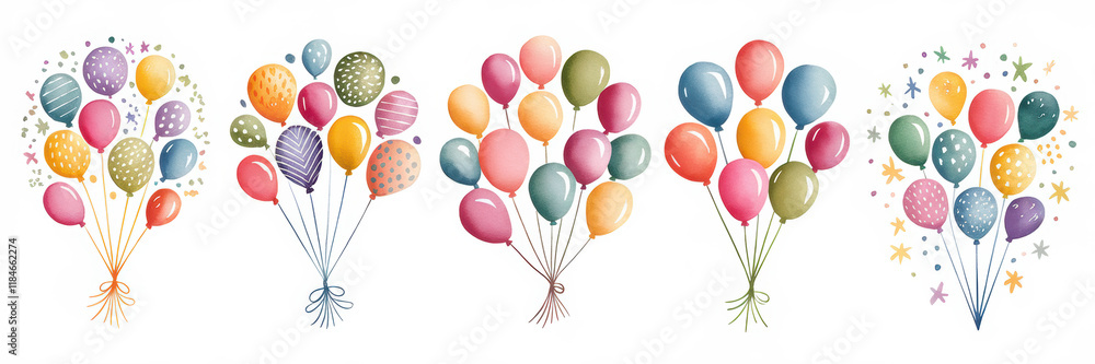 Festive Watercolor Balloons Birthday Party Celebration Design