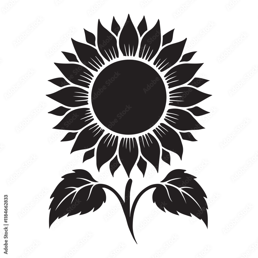 Fototapeta premium Sunflower Silhouette with Double Leaves