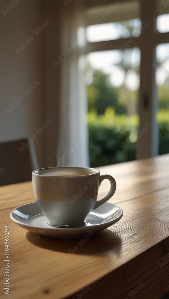 A minimalist scene sleek ceramic coffee. A minimalist scene sleek ceramic coffee.