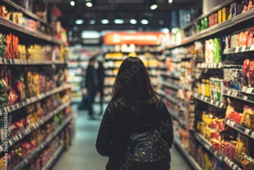 Wallpaper Mural Person with backpack walks through a grocery aisle. Torontodigital.ca