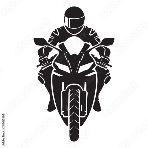 Silhouette of Front View Sportbike with Racing Rider