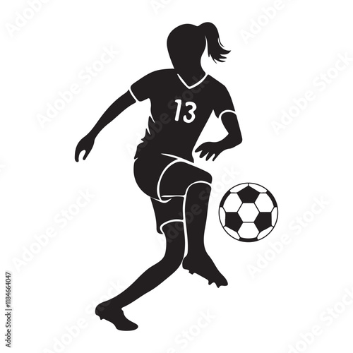 Silhouette of Female Soccer Player Dribbling with Skill and Focus