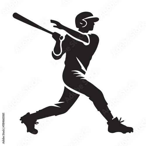 Silhouette of Baseball Player Swinging Bat with Dynamic Action