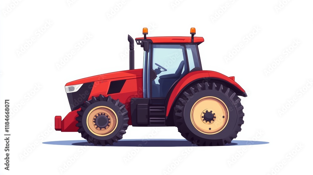 Red Tractor Standing on White Background: Modern Agricultural Machinery for Farming Red Tractor Standing on White Background: Modern Agricultural Machinery for Farming