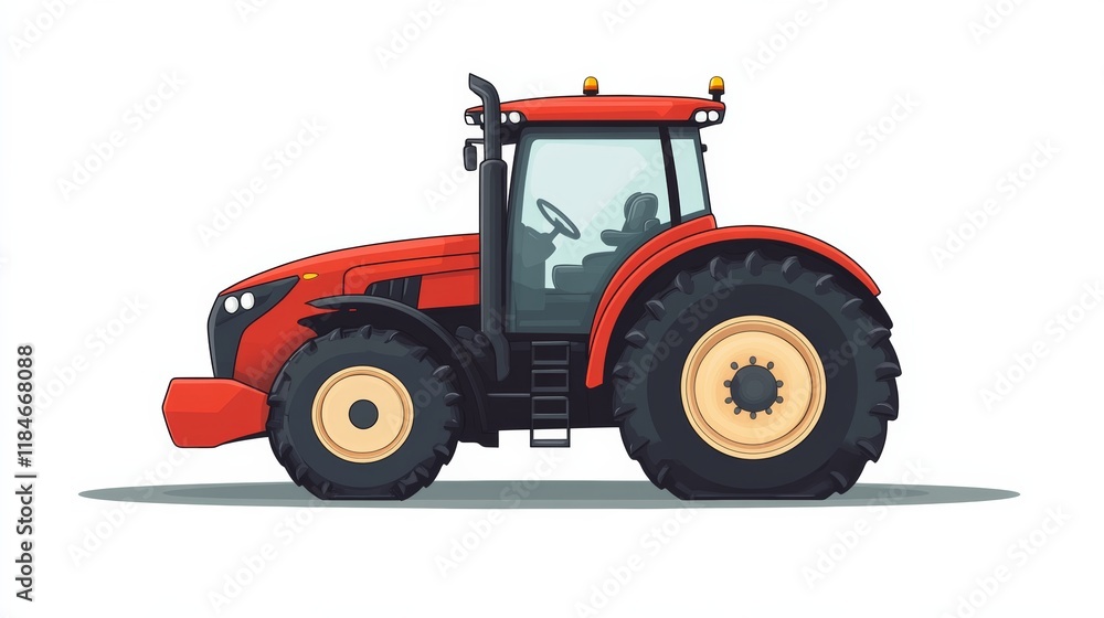Red modern tractor standing still, showing power and efficiency in agriculture Red modern tractor standing still, showing power and efficiency in agriculture
