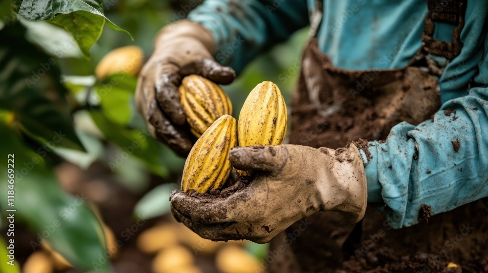 Cocoa Farmer's Hands Holding Ripe Pods Cocoa Farmer's Hands Holding Ripe Pods