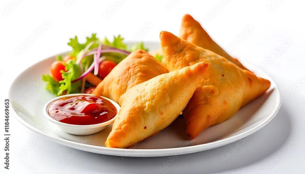 Perfect Iftar Appetizer,Golden Crispy Samosas on Decorative Plate, Ramadan Food Concept Perfect Iftar Appetizer,Golden Crispy Samosas on Decorative Plate, Ramadan Food Concept