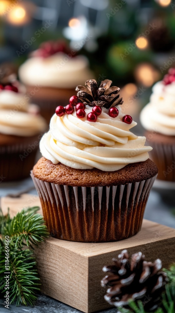 Cupcakes with creamy frosting and red sprinkles are beautifully displayed on a light background, ideal for dessert lovers Cupcakes with creamy frosting and red sprinkles are beautifully displayed on a light background, ideal for dessert lovers
