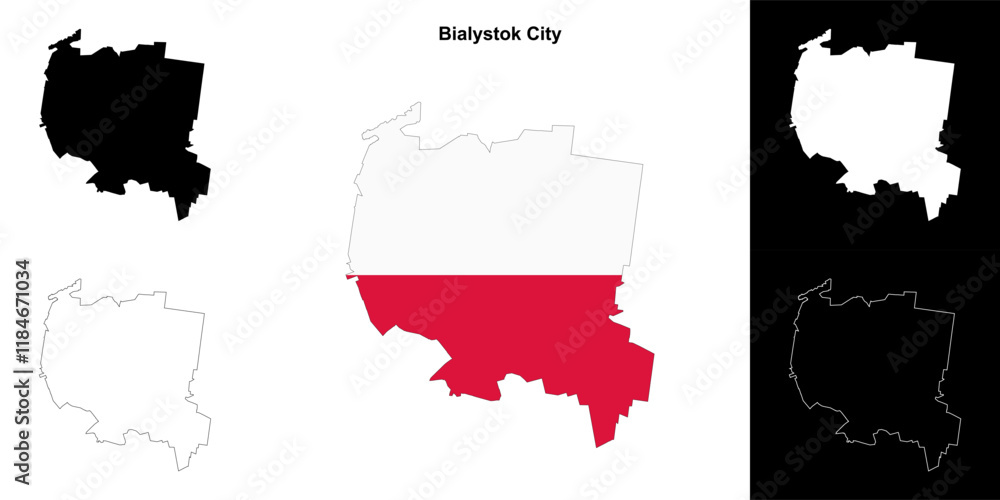Fototapeta premium Bialystok City county outline map set