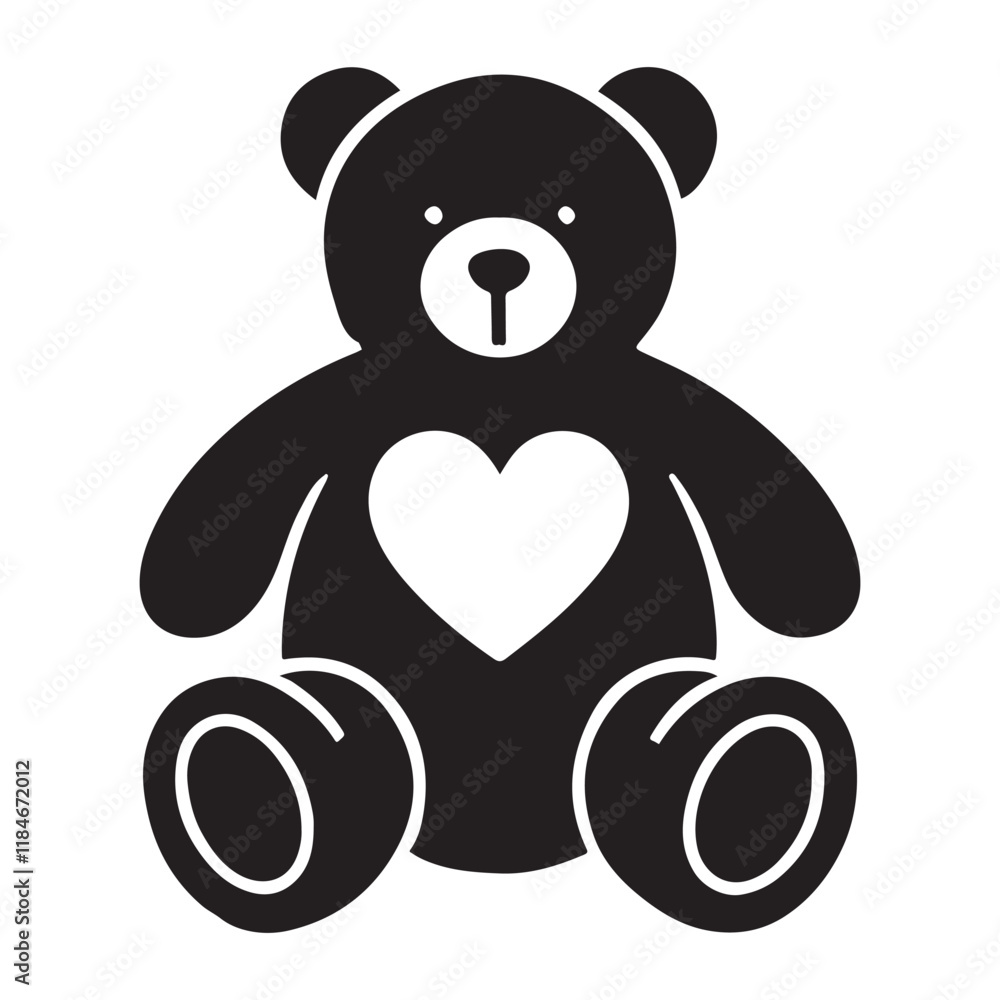 Teddy Bear with Heart Silhouette Illustration Teddy Bear with Heart Silhouette Illustration