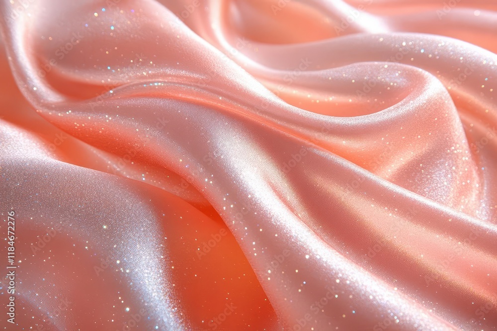 Obraz premium luxurious silk fabric closeup with shimmering light reflections and gentle folds creating abstract patterns in pearlescent finish