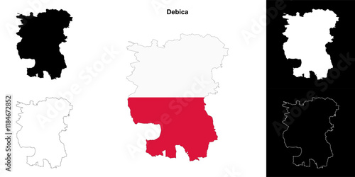 Debica county outline map set