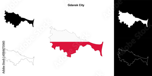 Gdansk City county outline map set