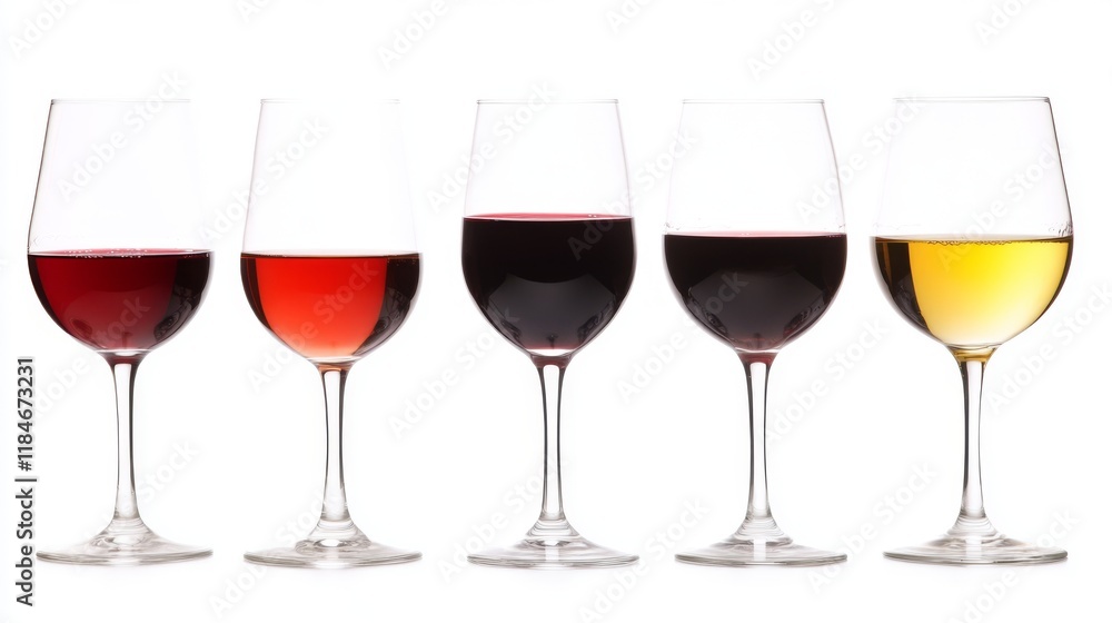 Spectrum of Exquisite Wines: Red, Rose and White in Elegant Glasses Spectrum of Exquisite Wines: Red, Rose and White in Elegant Glasses